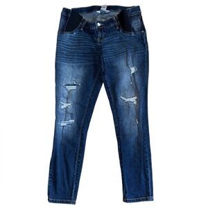 Liz Lange Maternity Women's Blue Denim Distressed Ankle Skinny Jeans Size Small